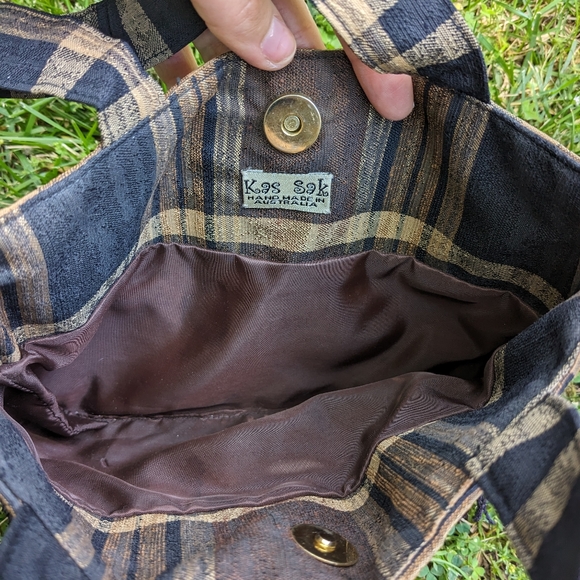 90s VTG Brown Plaid Fringe Mini Bag - Picture 6 of 11